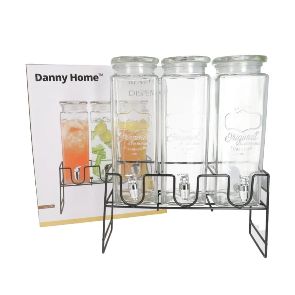 Danny Home 2.3L x 3 Beverage Juice Dispenser with Stand | Triple Drink Dispenser - Image 2