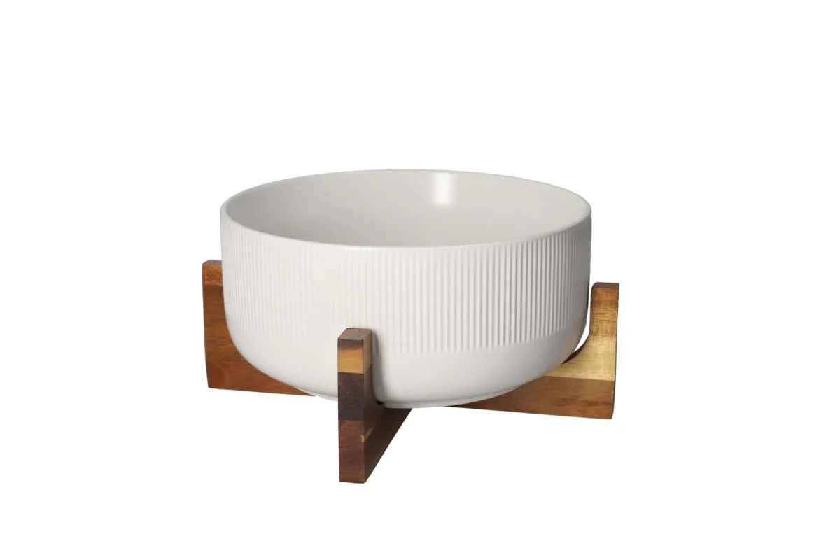 Danny Home 2.7L Salad Bowl with Wooden Frame Brown & White Kenya - Image 2