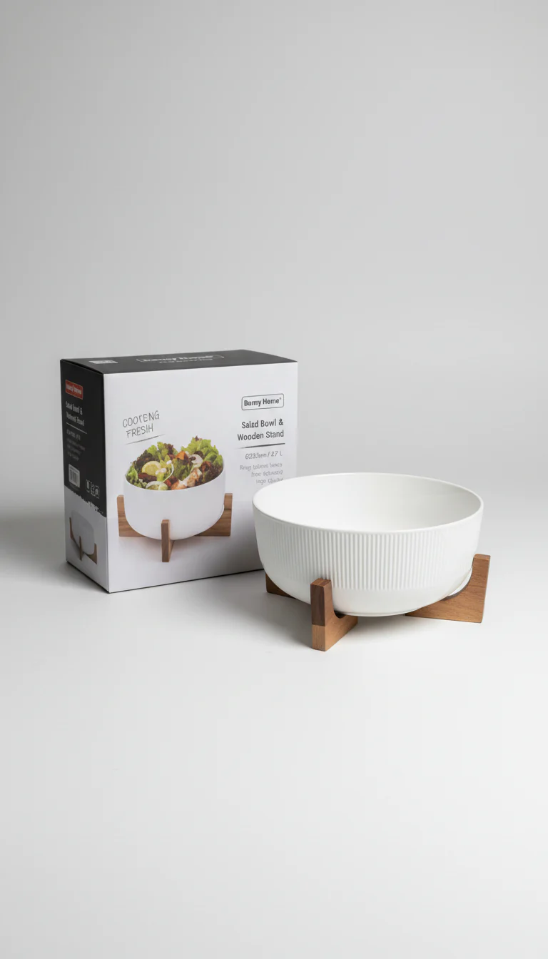 Danny Home 2.7L Salad Bowl with Wooden Frame Brown & White Kenya - Image 3