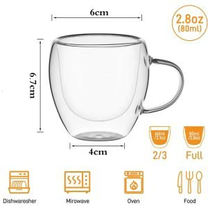 Danny Home 2-Pcs Double Walled Espresso Glasses with Handle 80ml - Image 5