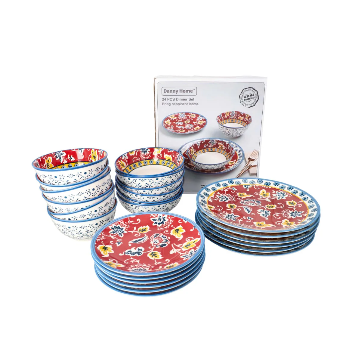 Danny Home 24-Piece Bohemian Floral Ceramic Dinner Set - Image 3