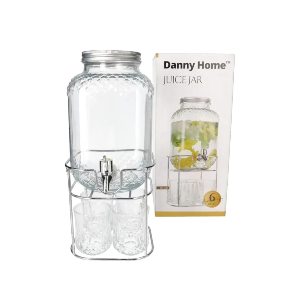 Danny Home 4 Litre Beverage Dispenser with 4 Glasses & Stand | Drink Dispenser Set - Image 2