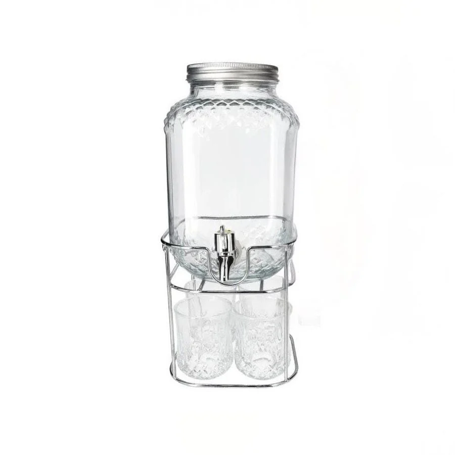 Danny Home 4 Litre Beverage Dispenser with 4 Glasses & Stand | Drink Dispenser Set - Image 3