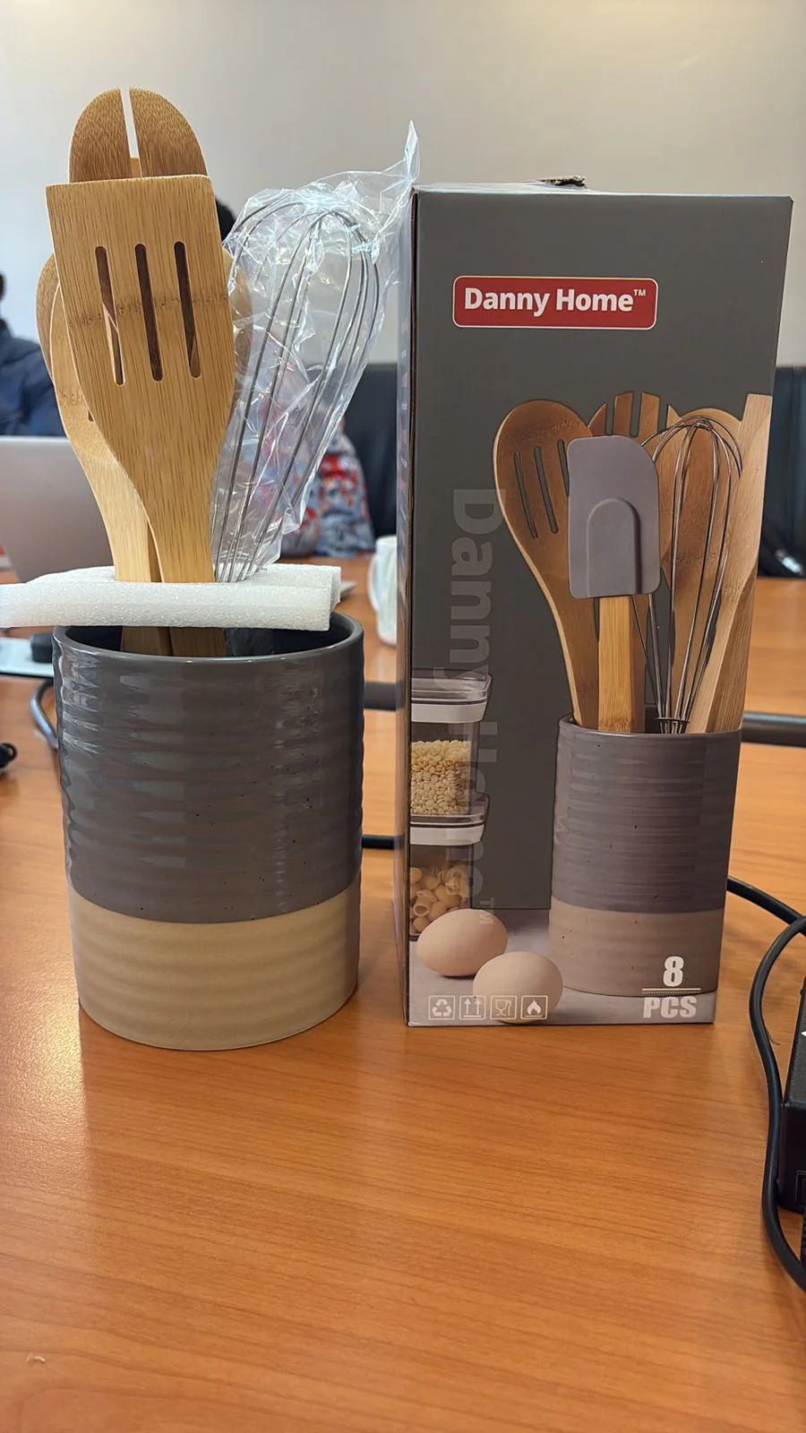 Danny Home 8pcs Bamboo Kitchen Utensils Set with Ceramic Holder Kenya - Image 2
