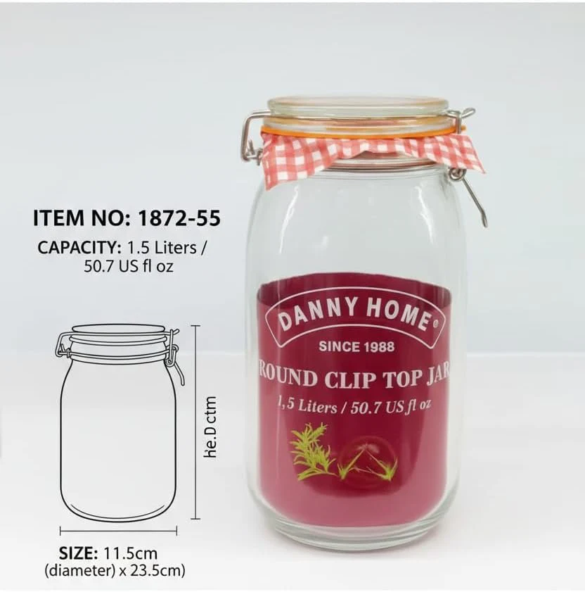 Danny Home Bon Appetit Mason Clip Glass Jar 1L, 1.5L & 2L Kenya - Image 2