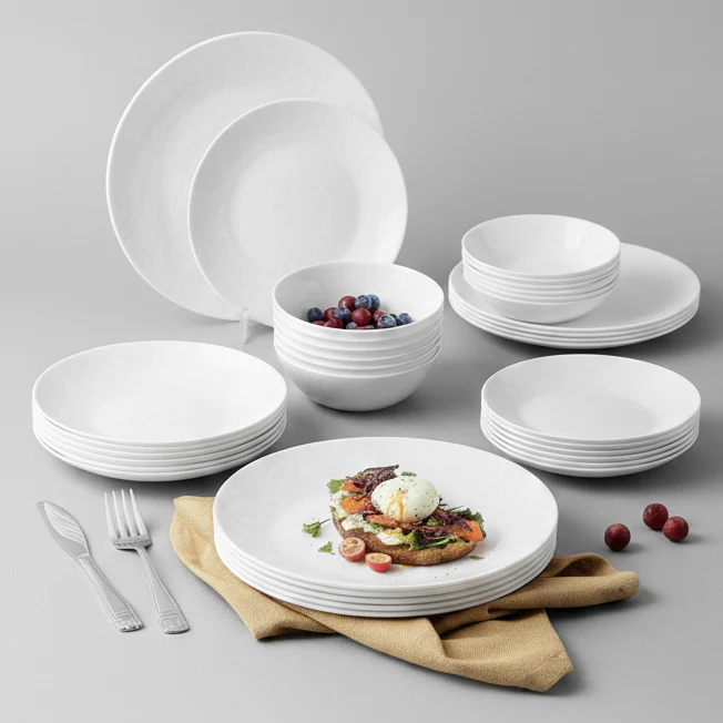 Danny Home Opal Glass Dinnerware Set 24pcs White Plates & Bowls Kenya - Image 2