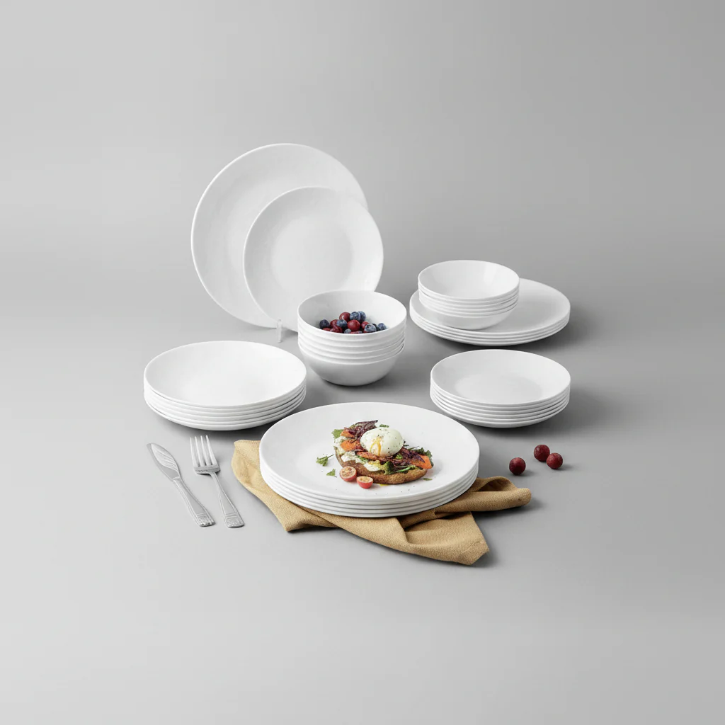 Danny Home Opal Glass Dinnerware Set 24pcs White Plates & Bowls Kenya - Image 3