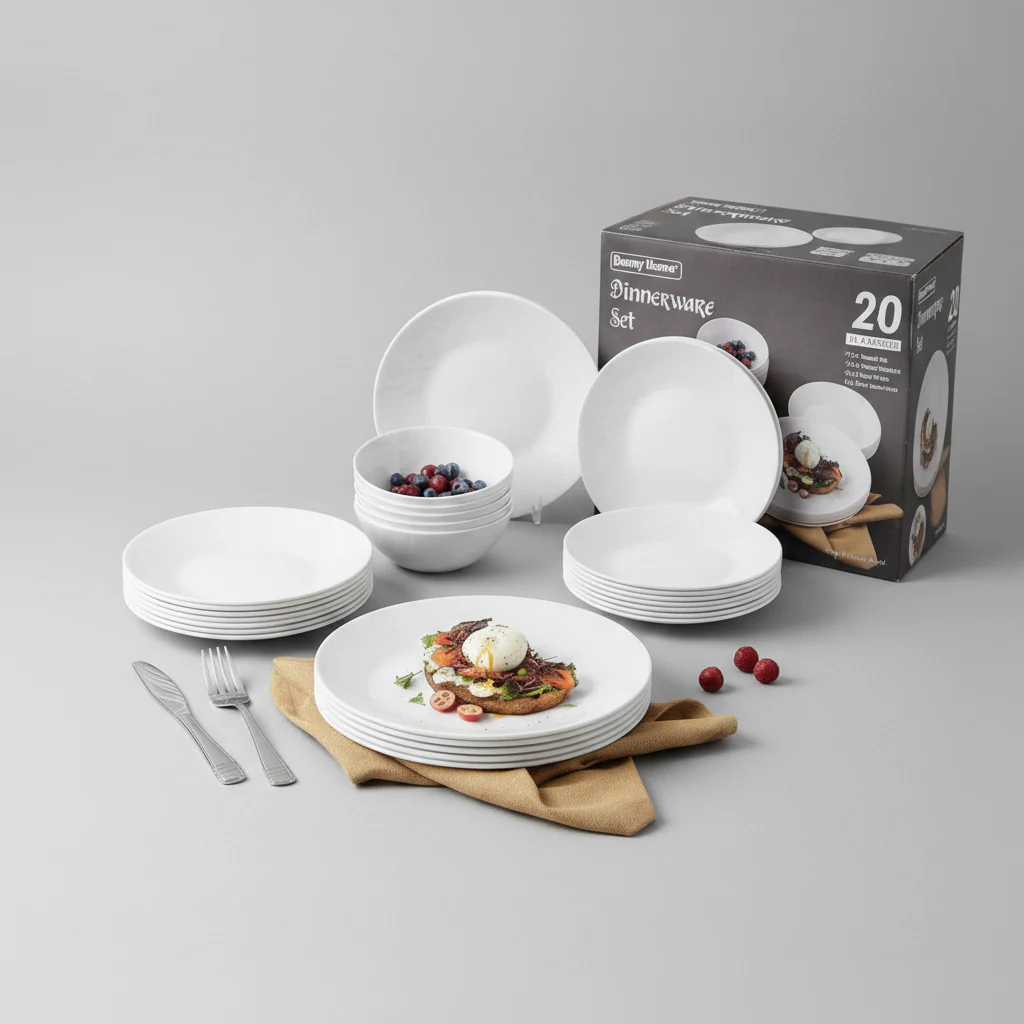 Danny Home Opal Glass Dinnerware Set 24pcs White Plates & Bowls Kenya - Image 4