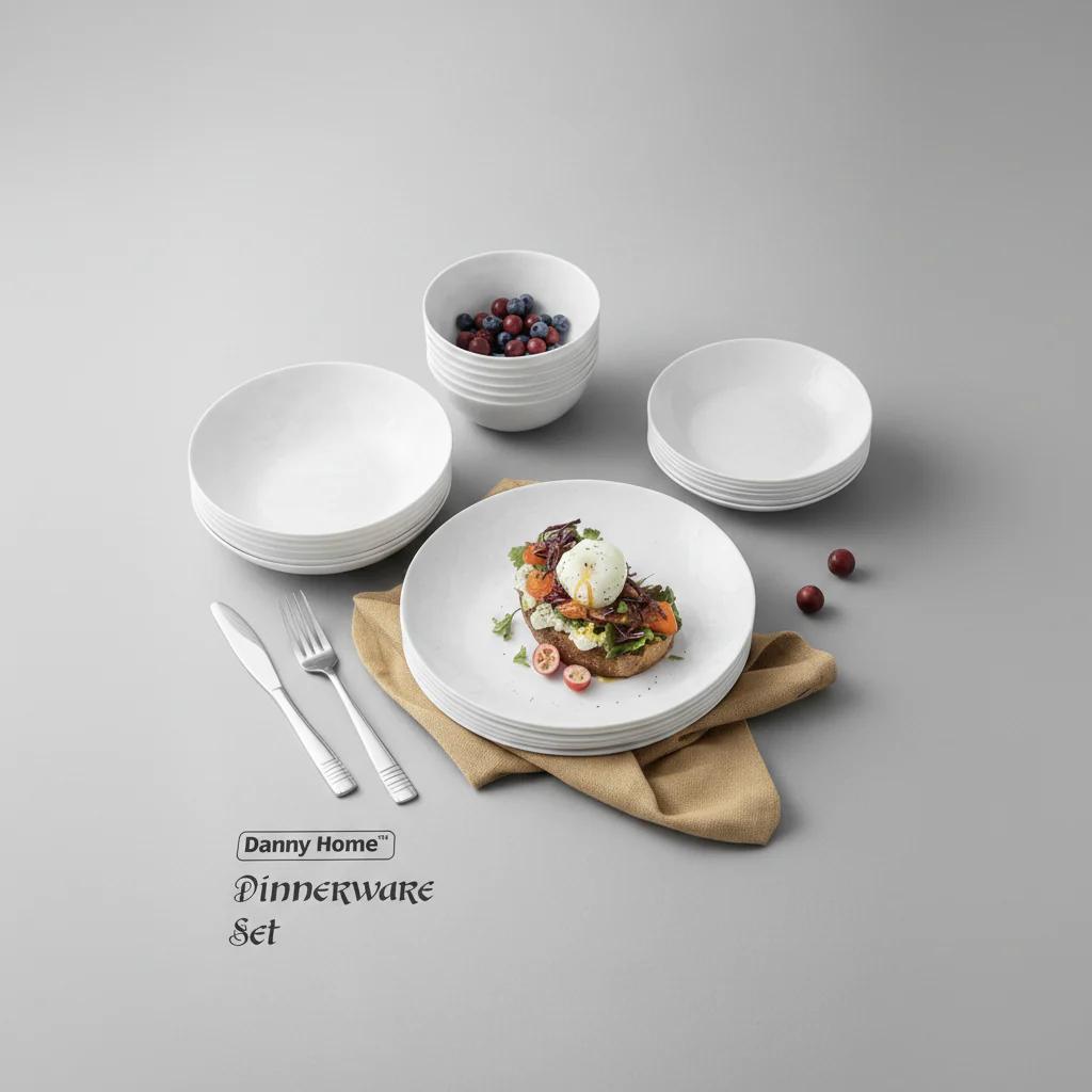 Danny Home Opal Glass Dinnerware Set 24pcs White Plates & Bowls Kenya - Image 5