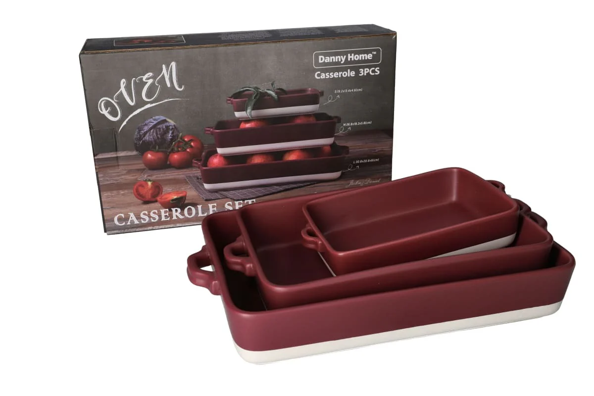 Danny Home Rectangular Ceramic Casserole Set 3pcs | Oven & Microwave Safe Bakeware - Image 2