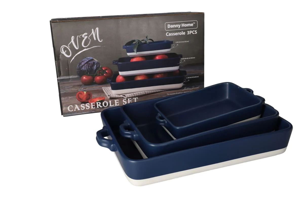 Danny Home Rectangular Ceramic Casserole Set 3pcs | Oven & Microwave Safe Bakeware - Image 3