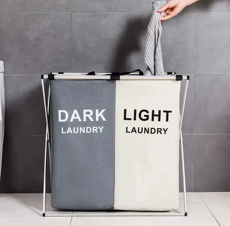 Dark & Light Laundry Basket with Compartments – Sorting Hamper - Image 3