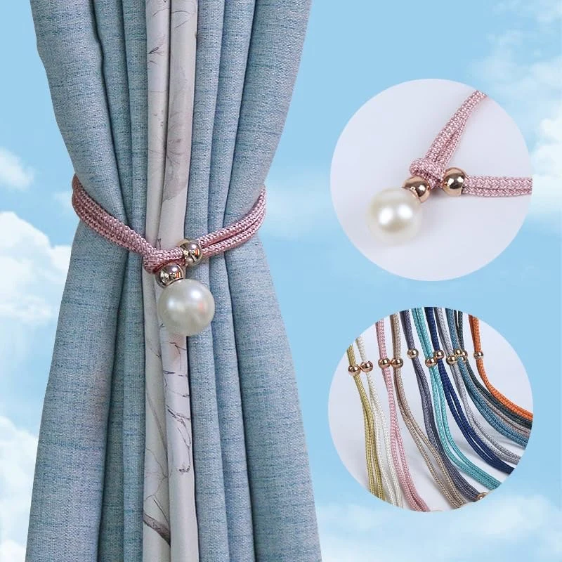 Decorative Curtain Drapery Holdbacks Pearl Bead Curtain Tieback Decorative Curtain Rope Pair - Image 4