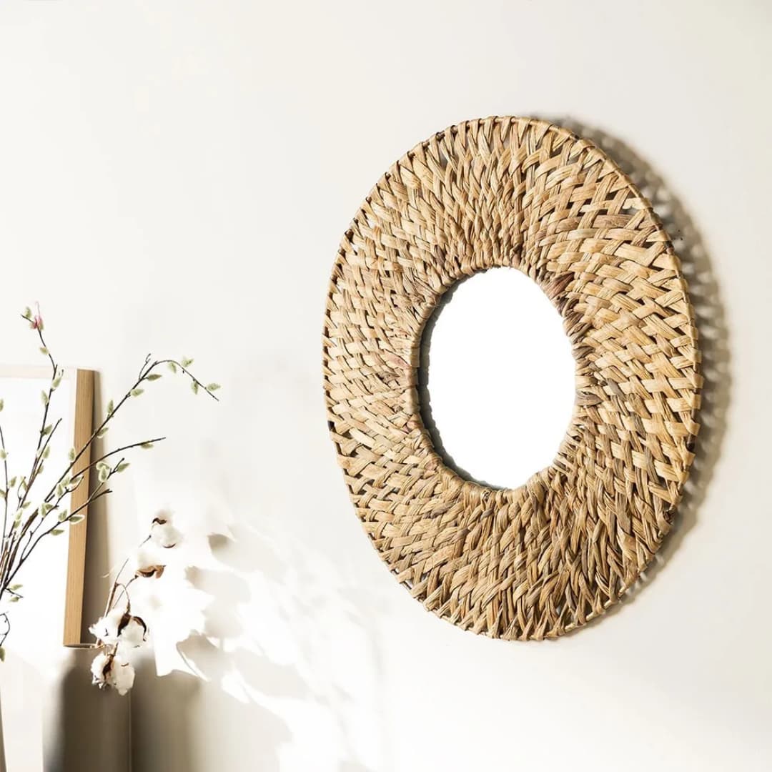 Decorative Water Hyacinth Handmade Braided Natural Boho Mirror - Image 2