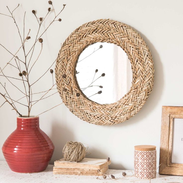 Decorative Water Hyacinth Handmade Braided Natural Boho Mirror - Image 4