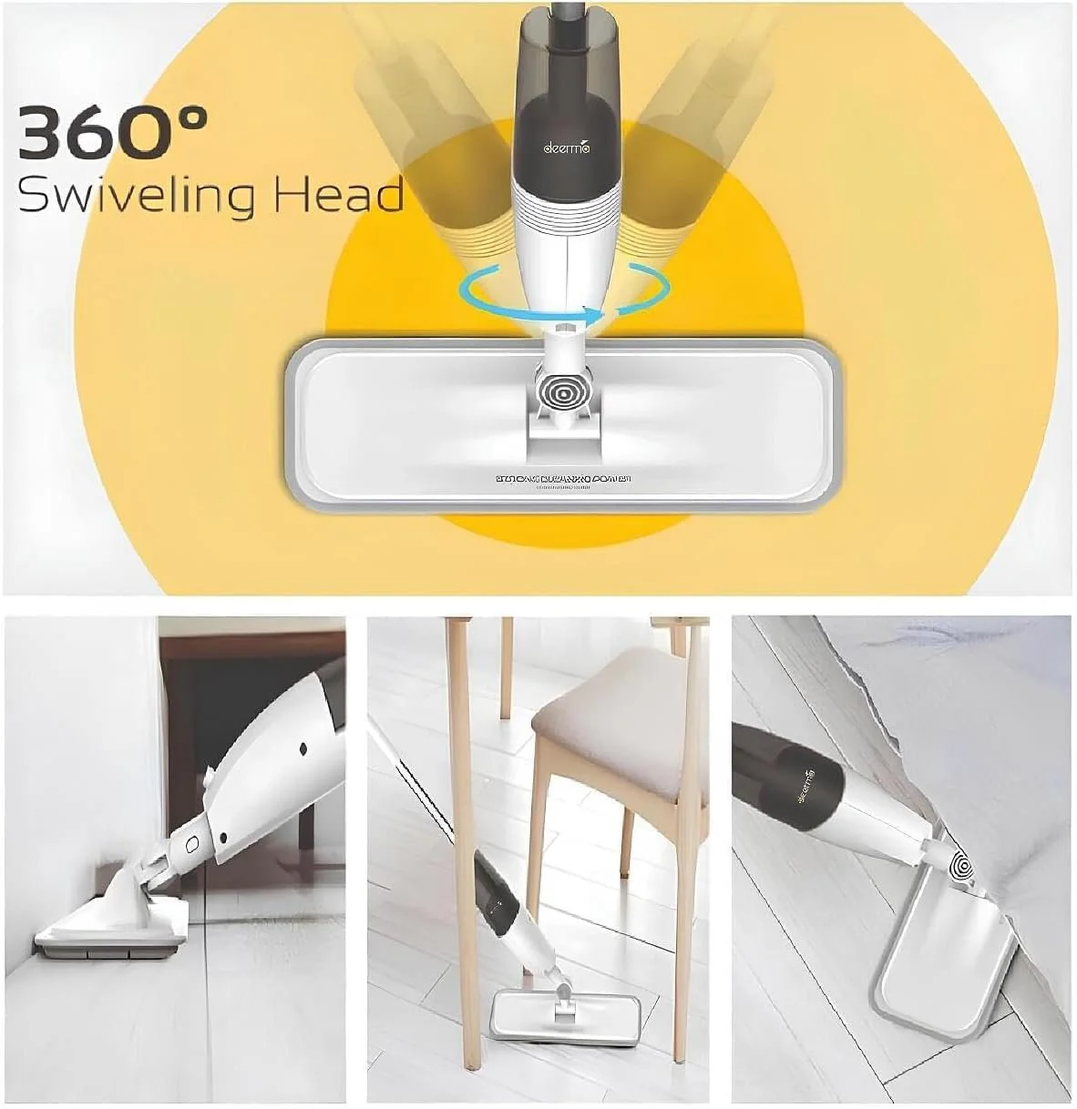 Deerma Spray Mop & Water Mop Kenya | Lightweight Spray Floor Mop, 360° Rotating Mop Head, Fine Mist Spray, Carbon Fiber Mop Cloth, Detachable Water Tank, Wireless Floor Cleaner Kenya - Image 5
