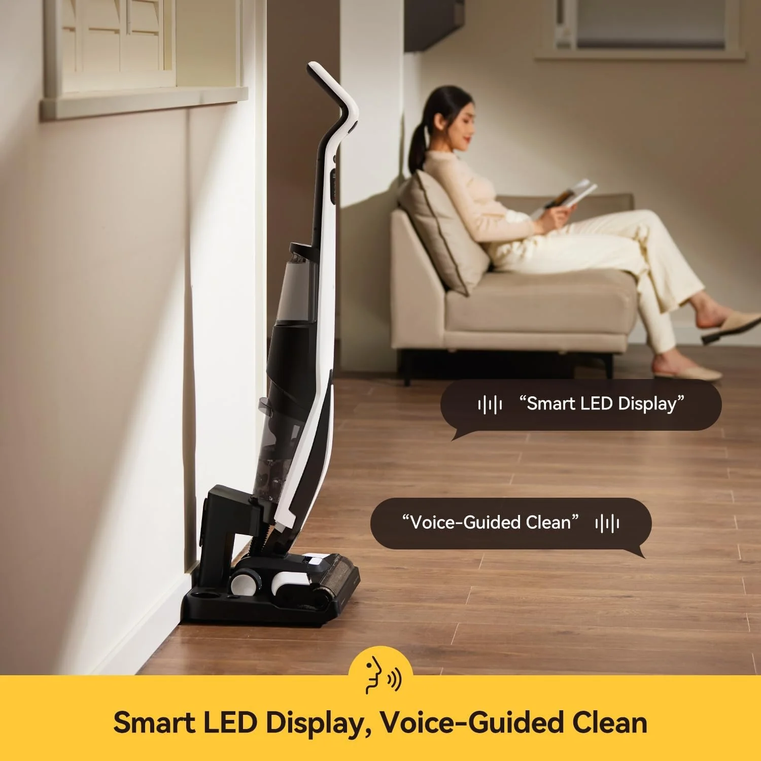 Deerma Wet Dry Vacuum Cleaners for Home, 180°Lie-Flat Cordless Vacuum Mop All in One with Voice Prompts Edge Cleaning Self-Cleaning Vac Mop for Hard Floors Sticky Messes and Pet Hair Quick Cleanups - Image 2