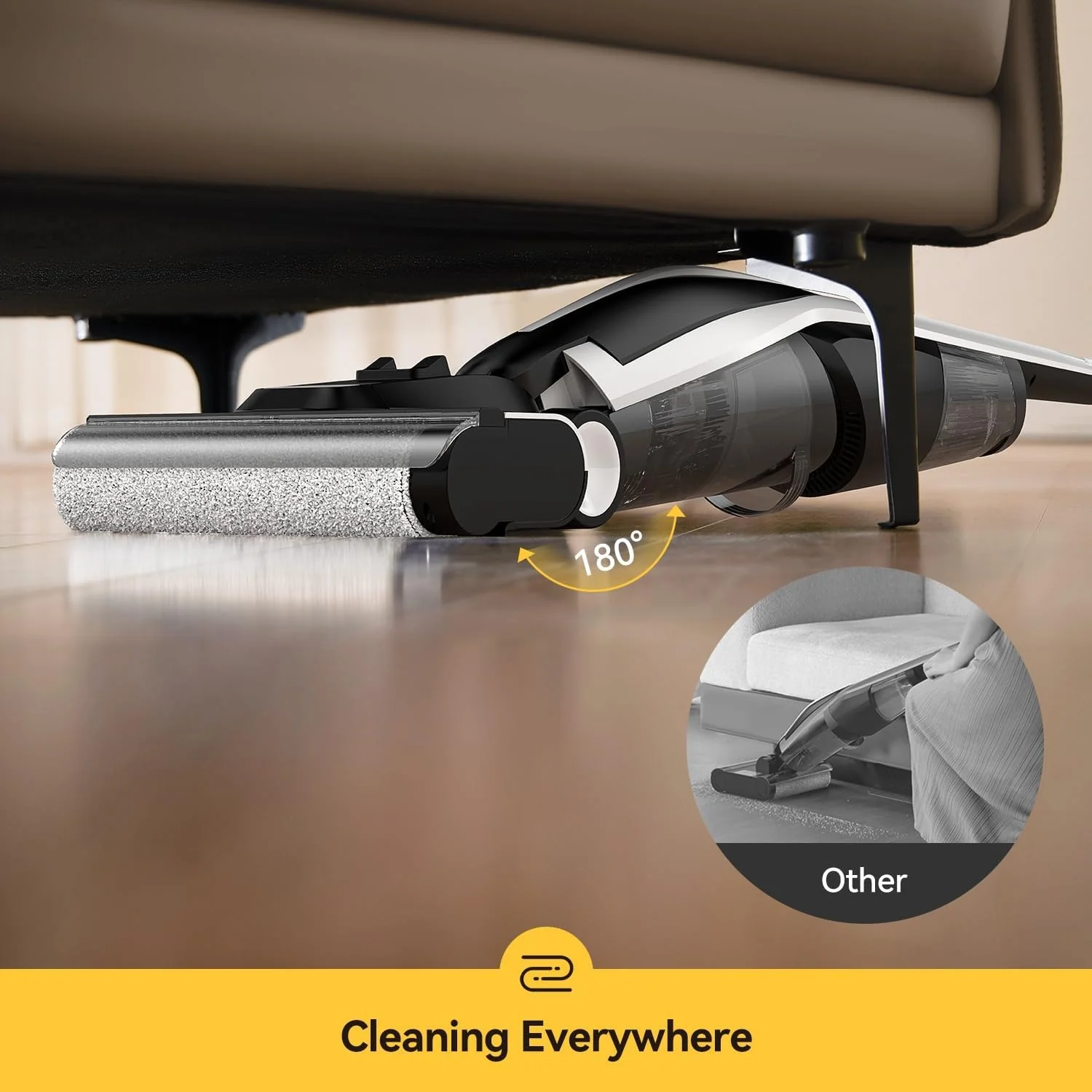 Deerma Wet Dry Vacuum Cleaners for Home, 180°Lie-Flat Cordless Vacuum Mop All in One with Voice Prompts Edge Cleaning Self-Cleaning Vac Mop for Hard Floors Sticky Messes and Pet Hair Quick Cleanups - Image 3
