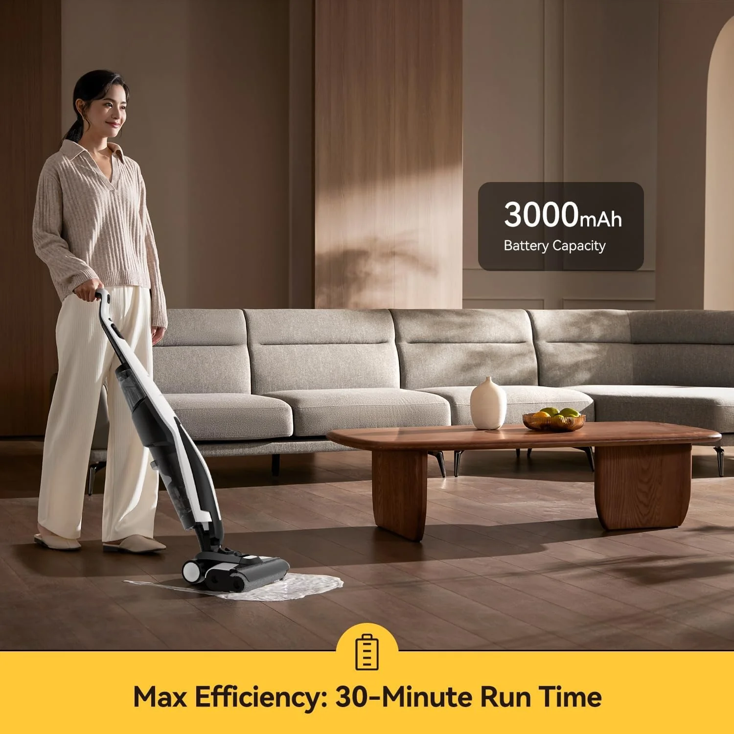 Deerma Wet Dry Vacuum Cleaners for Home, 180°Lie-Flat Cordless Vacuum Mop All in One with Voice Prompts Edge Cleaning Self-Cleaning Vac Mop for Hard Floors Sticky Messes and Pet Hair Quick Cleanups - Image 5