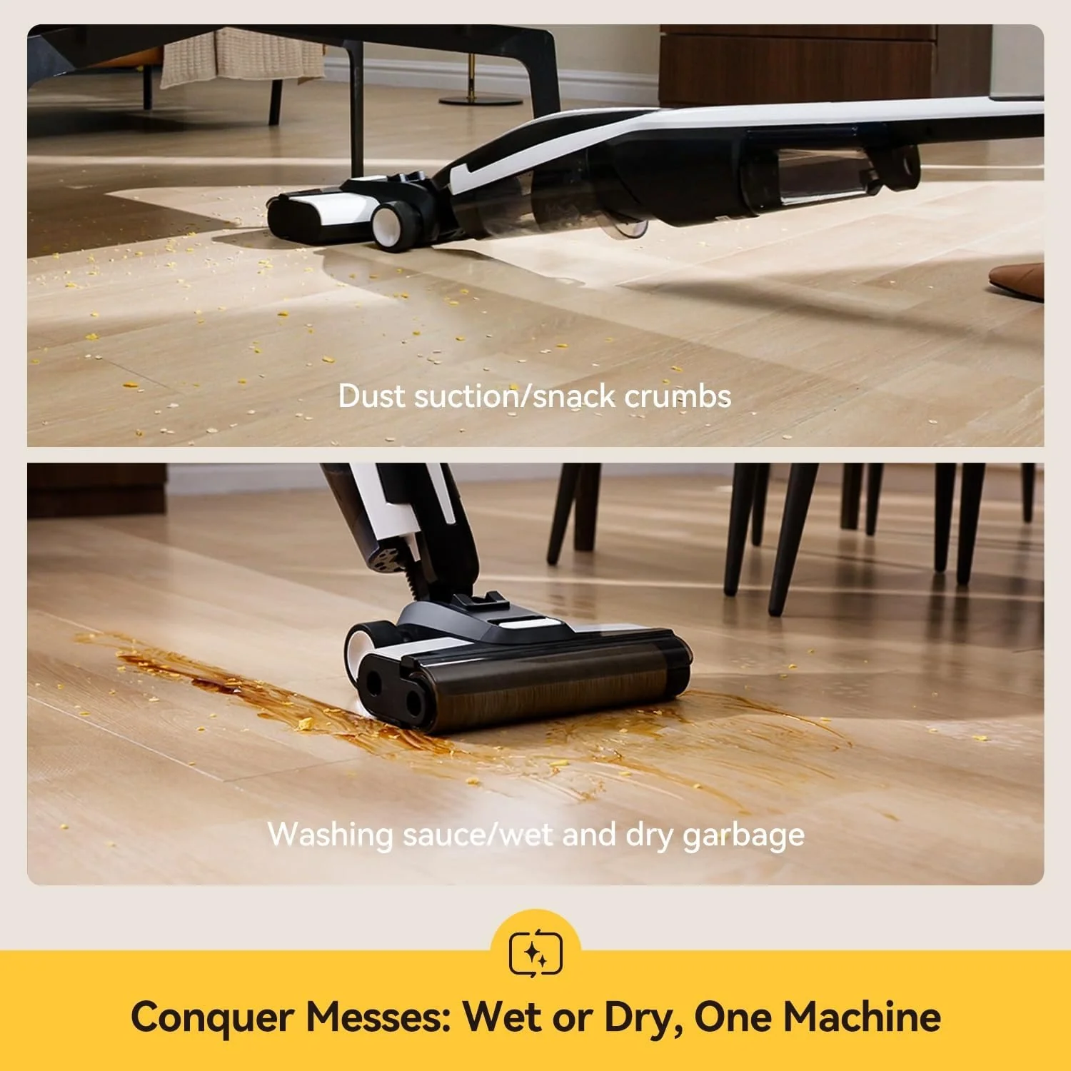 Deerma Wet Dry Vacuum Cleaners for Home, 180°Lie-Flat Cordless Vacuum Mop All in One with Voice Prompts Edge Cleaning Self-Cleaning Vac Mop for Hard Floors Sticky Messes and Pet Hair Quick Cleanups - Image 8