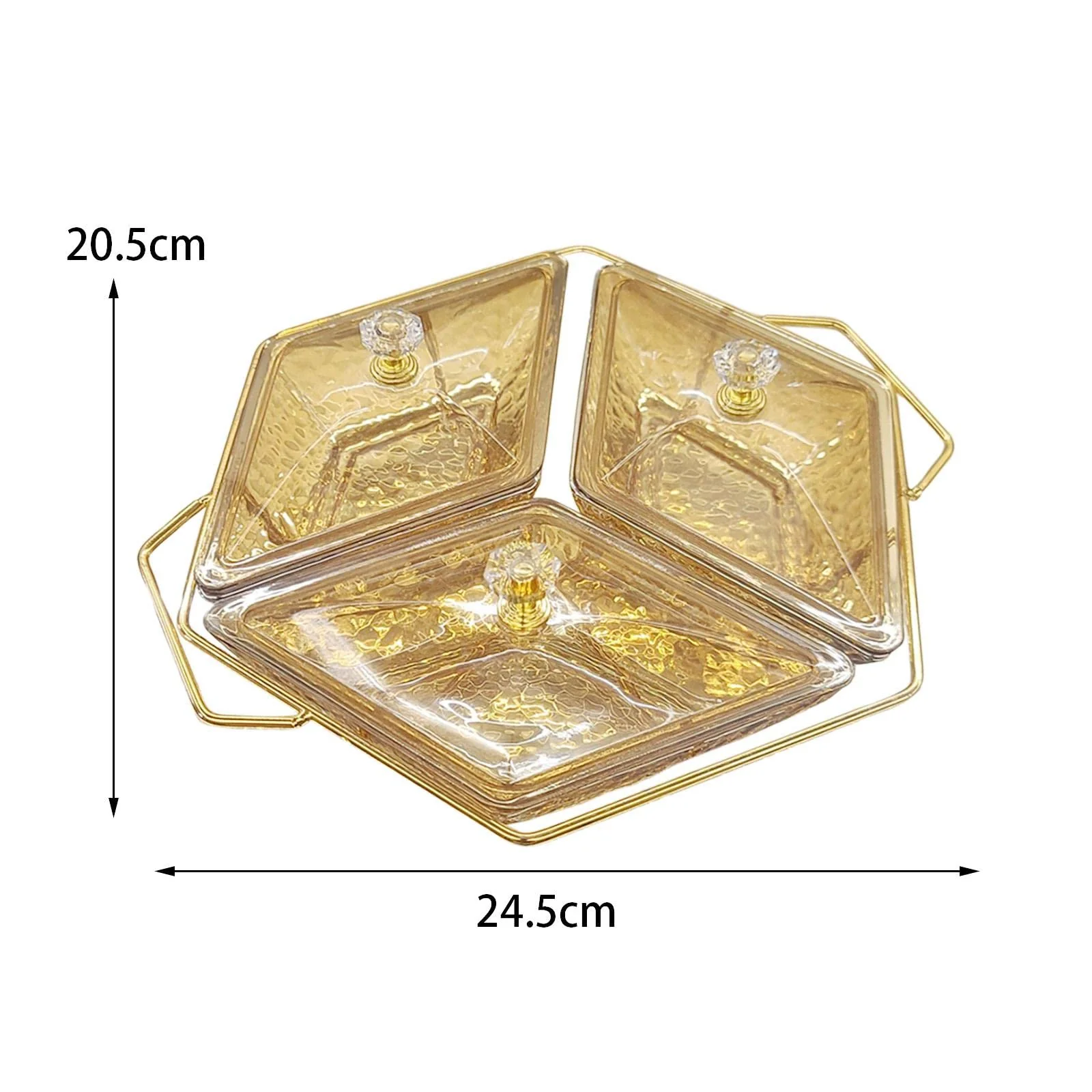 Diamond shaped acrylic dish on metallic golden frame nut and candy serving trays - Image 3
