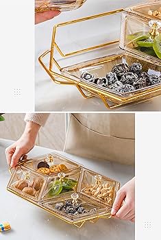 Diamond shaped acrylic dish on metallic golden frame nut and candy serving trays - Image 4