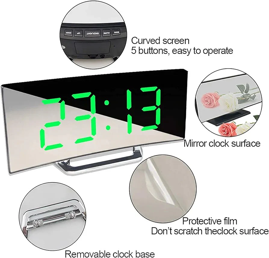 Digital Alarm Clock Bedside, LED Bedside Clock with 7" Curved Screen - Image 2