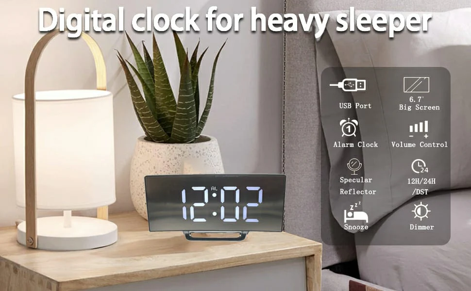 Digital Alarm Clock Bedside, LED Bedside Clock with 7" Curved Screen - Image 6