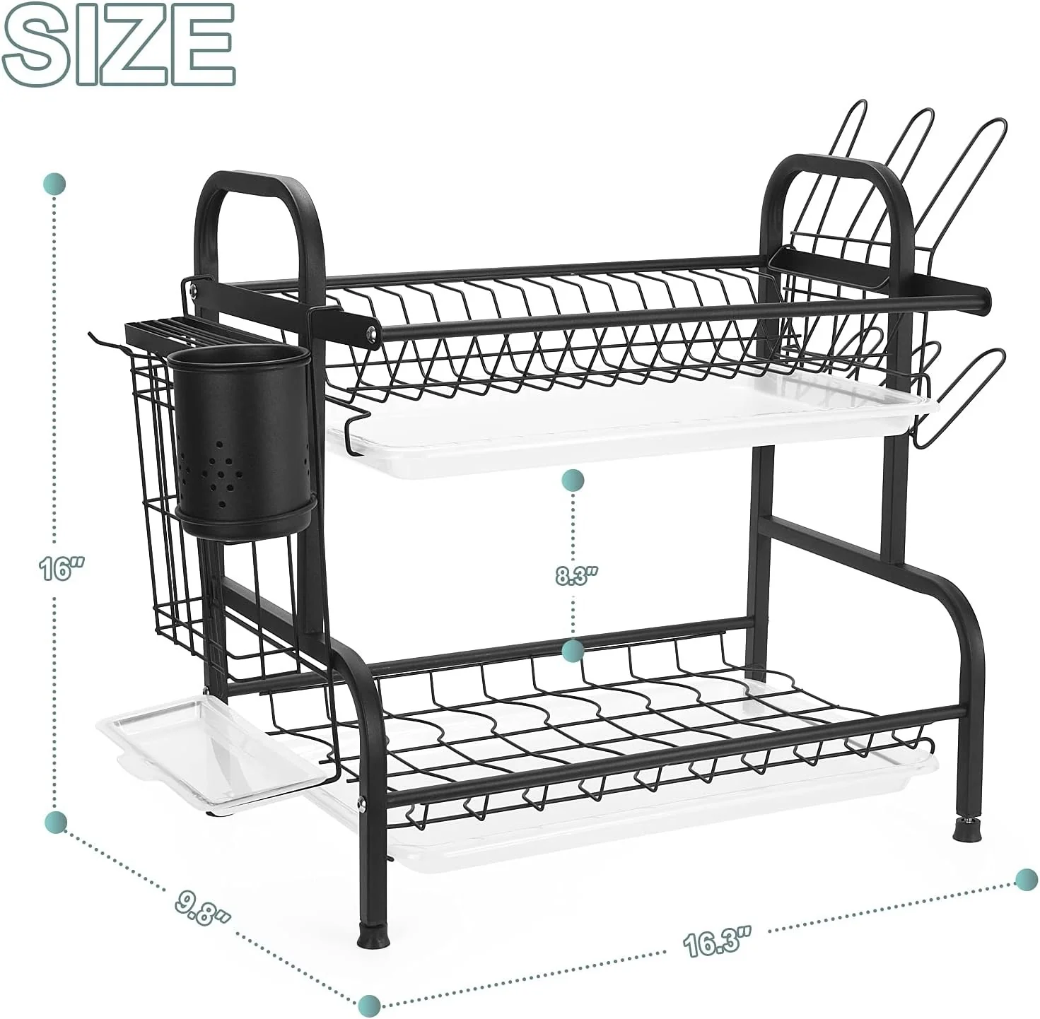 2-Tier Dish Drying Rack / Rust-Proof Kitchen Dish Drainer with Utensil Holder - Image 3