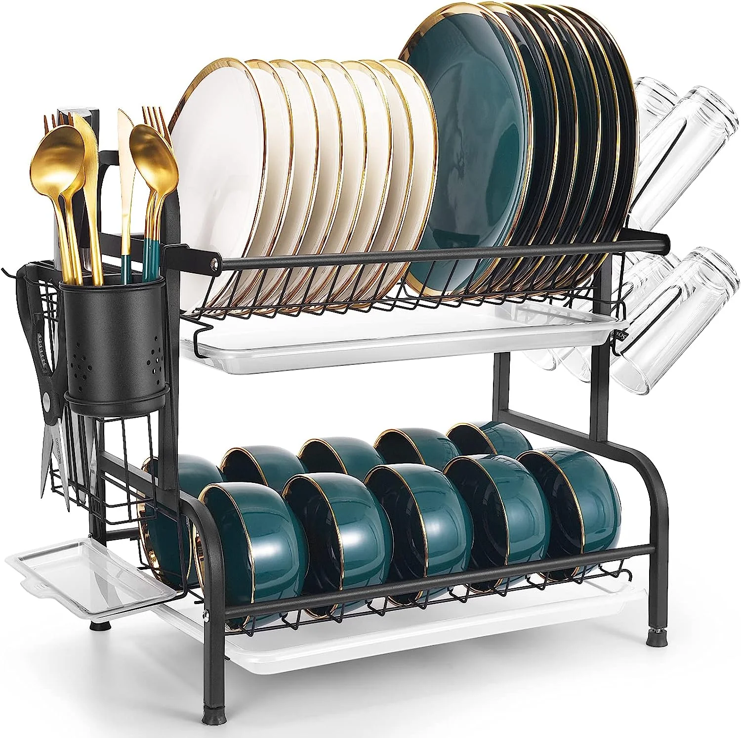 2-Tier Dish Drying Rack / Rust-Proof Kitchen Dish Drainer with Utensil Holder - Image 7