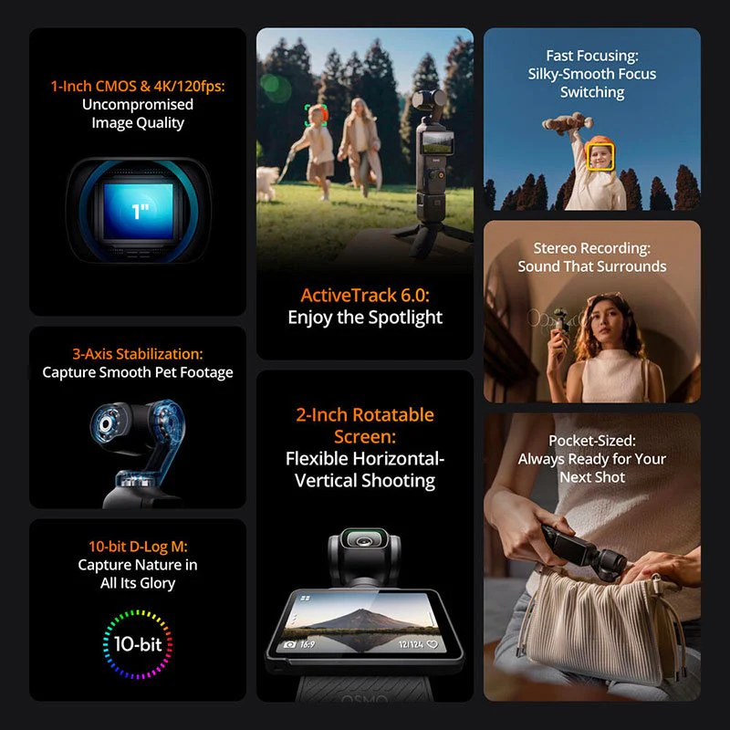 DJI Osmo Pocket 3 Creator Combo – 1-Inch CMOS, 4K/120fps, 3-Axis Stabilization, DJI Mic 2 & Wide-Angle Lens - Image 6