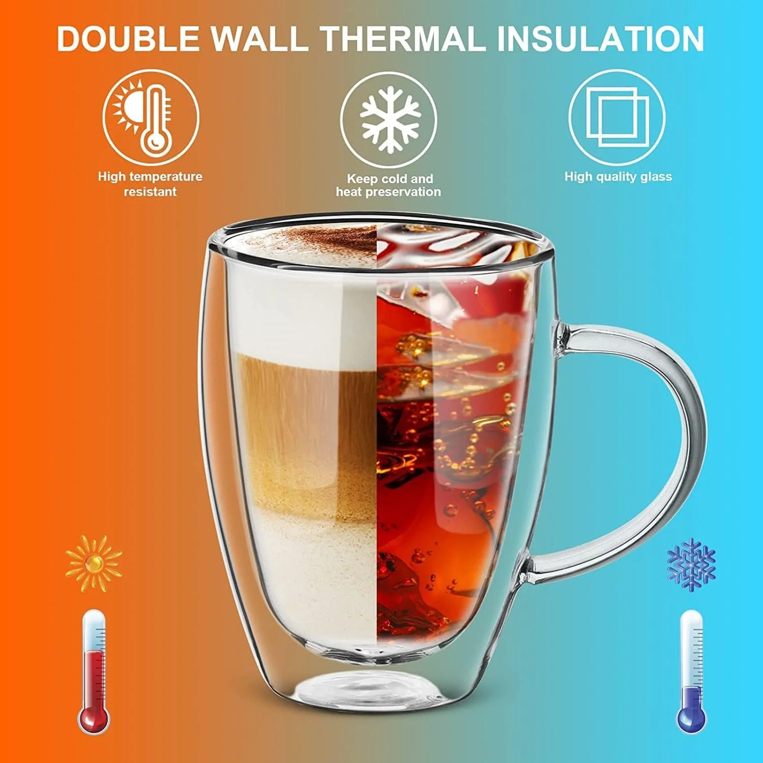 Double Walled Borosilicate Glass Coffee Mugs Set of 2 Kenya - Image 3