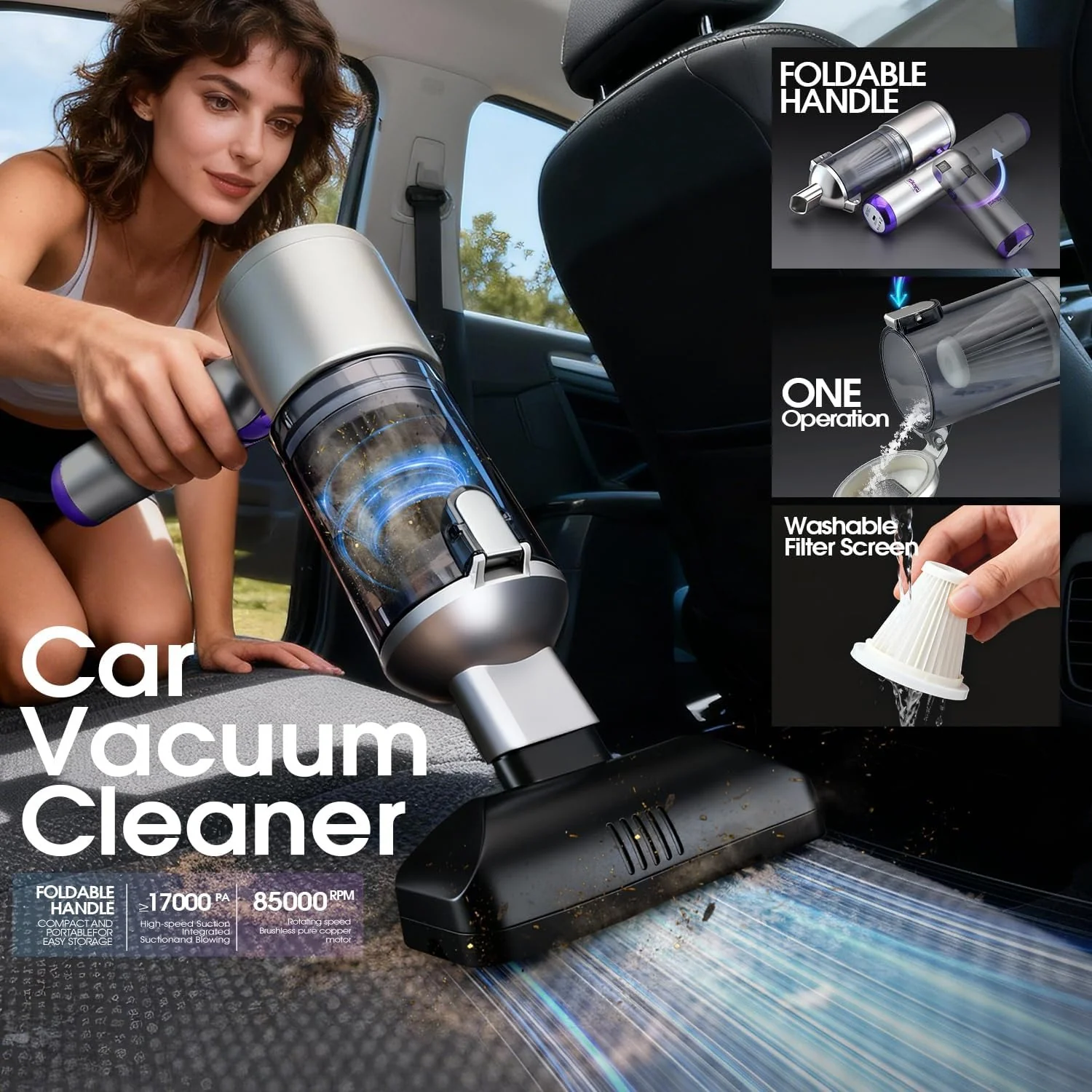DSP 11-in-1 Handheld Car Vacuum Cleaner, 120W High Power Cordless Vac with 17kPa Suction, Multi-Nozzles for Car, Home, Keyboard, Sofa & Pet - Image 6