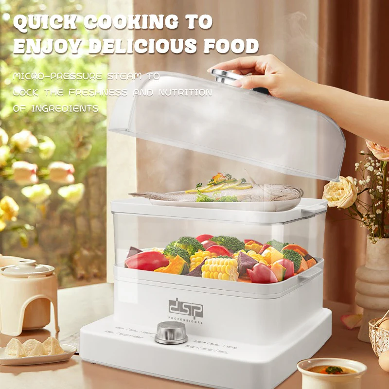 DSP 12L Large-Capacity 3-Tier Electric Food Steamer Timer-Controlled for Vegetables, Stews, Seafood & More (1200W) - Image 3