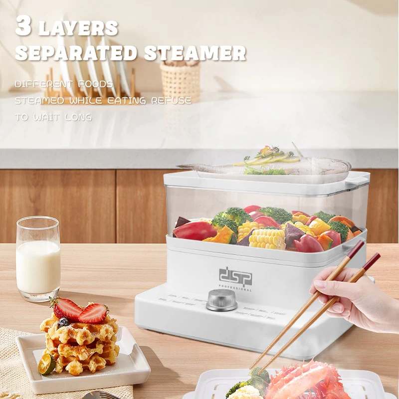 DSP 12L Large-Capacity 3-Tier Electric Food Steamer Timer-Controlled for Vegetables, Stews, Seafood & More (1200W) - Image 5