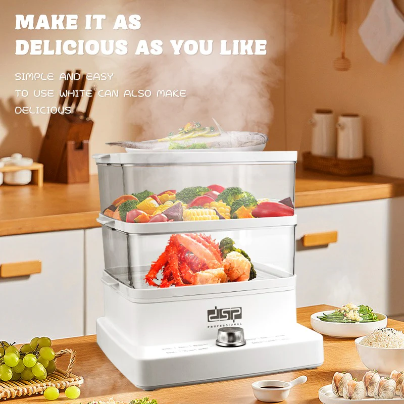 DSP 12L Large-Capacity 3-Tier Electric Food Steamer Timer-Controlled for Vegetables, Stews, Seafood & More (1200W) - Image 6