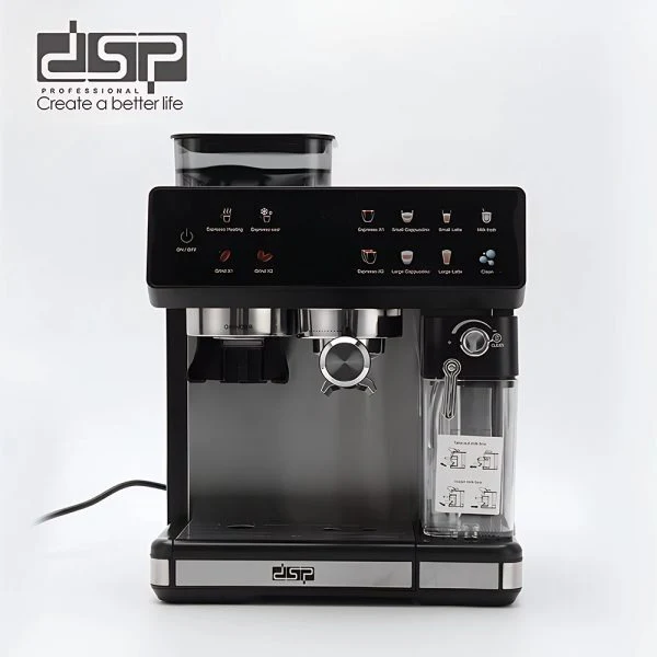 DSP 3-in-1 Fully Automatic Espresso Machine Built-in Grinder, Milk Frother & One-Touch Cappuccino Stainless Steel Coffee Maker - Image 4