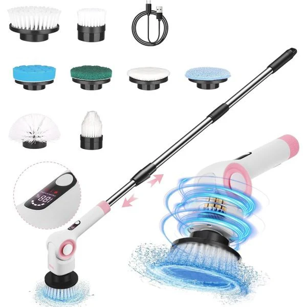 DSP Electric Spin Scrubber  11-in-1 with 8 Attachments, 3 Speeds, 2 Batteries, 360° Rotating Head – Cordless Floor & Tile Cleaner - Image 3