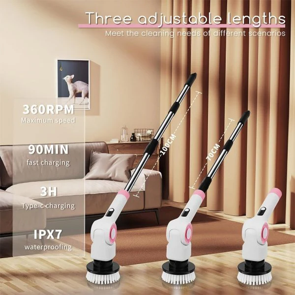 DSP Electric Spin Scrubber  11-in-1 with 8 Attachments, 3 Speeds, 2 Batteries, 360° Rotating Head – Cordless Floor & Tile Cleaner - Image 4
