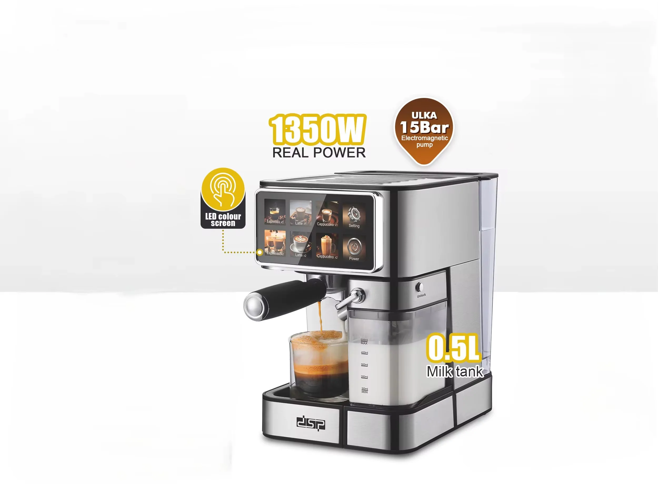 DSP Espresso Coffee Maker Machine – 1350W, 15 Bar Pump, 1.8L Water Tank, Milk Frother | Coffee Machine Kenya - Image 4