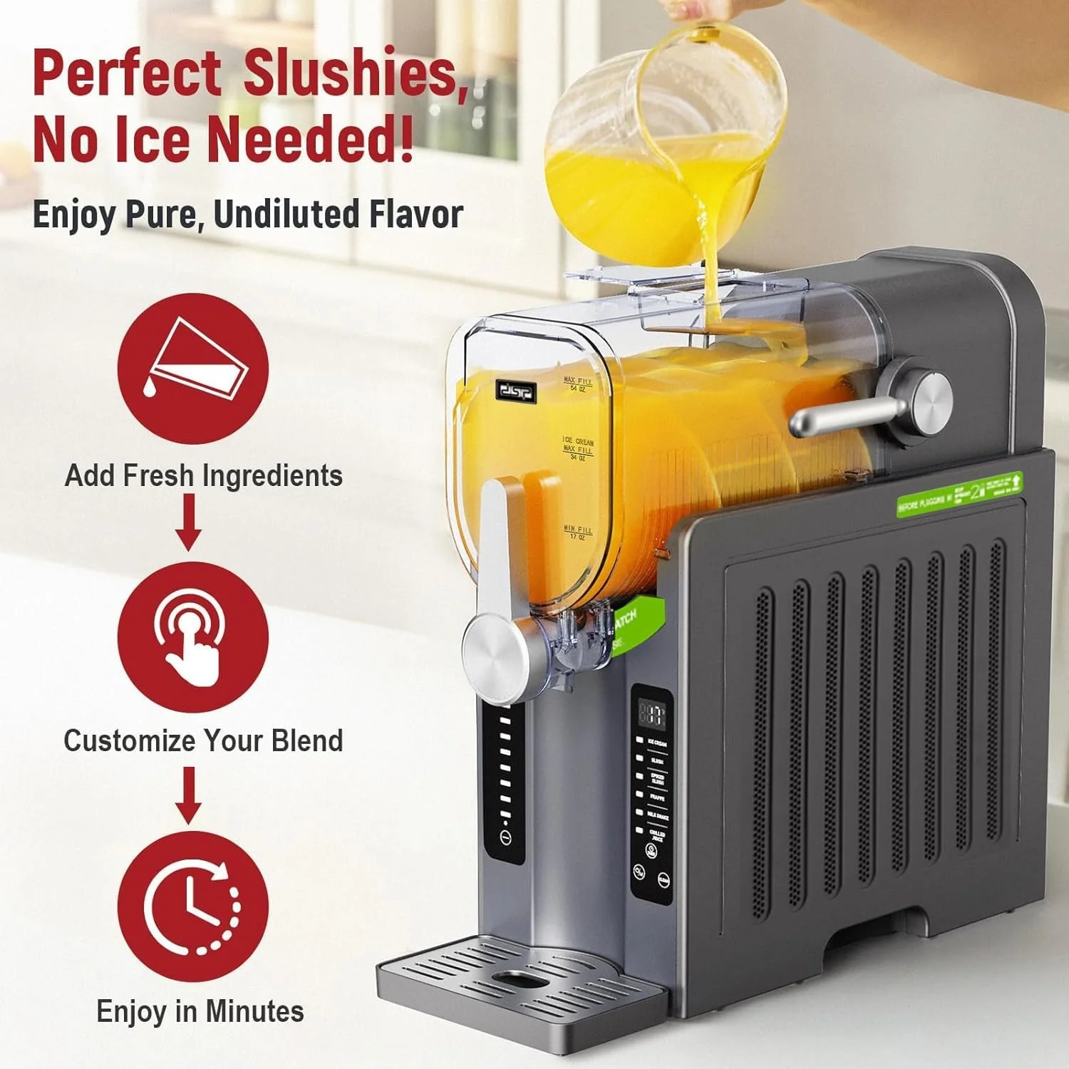 Dsp Frozen Dessert & Slushie Maker – 1500W Electric Ice Drink Machine with Compressor Cooling, 6 Preset Modes, Adjustable Thickness | Stainless Steel - Image 2