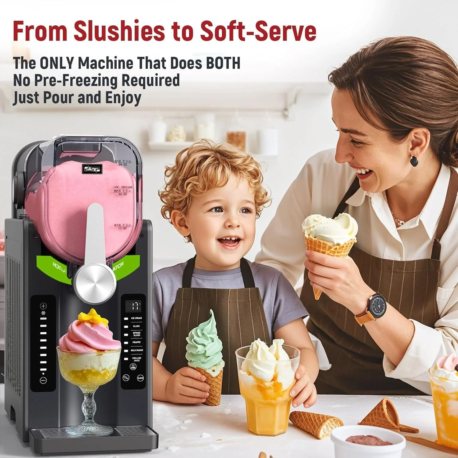 Dsp Frozen Dessert & Slushie Maker – 1500W Electric Ice Drink Machine with Compressor Cooling, 6 Preset Modes, Adjustable Thickness | Stainless Steel - Image 4
