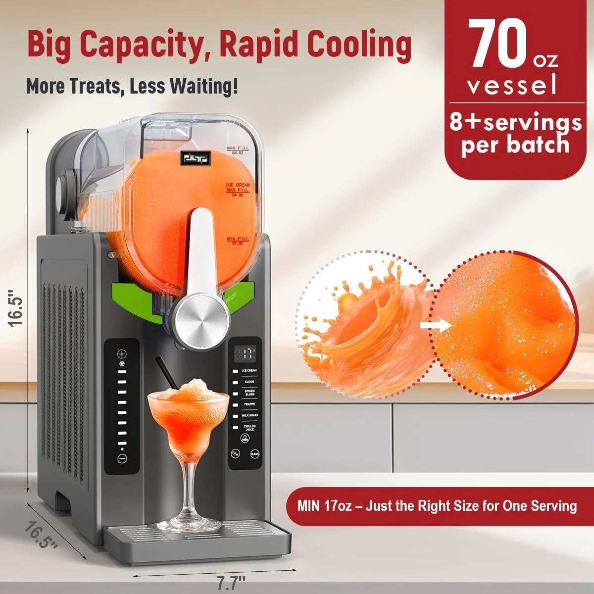 Dsp Frozen Dessert & Slushie Maker – 1500W Electric Ice Drink Machine with Compressor Cooling, 6 Preset Modes, Adjustable Thickness | Stainless Steel - Image 6