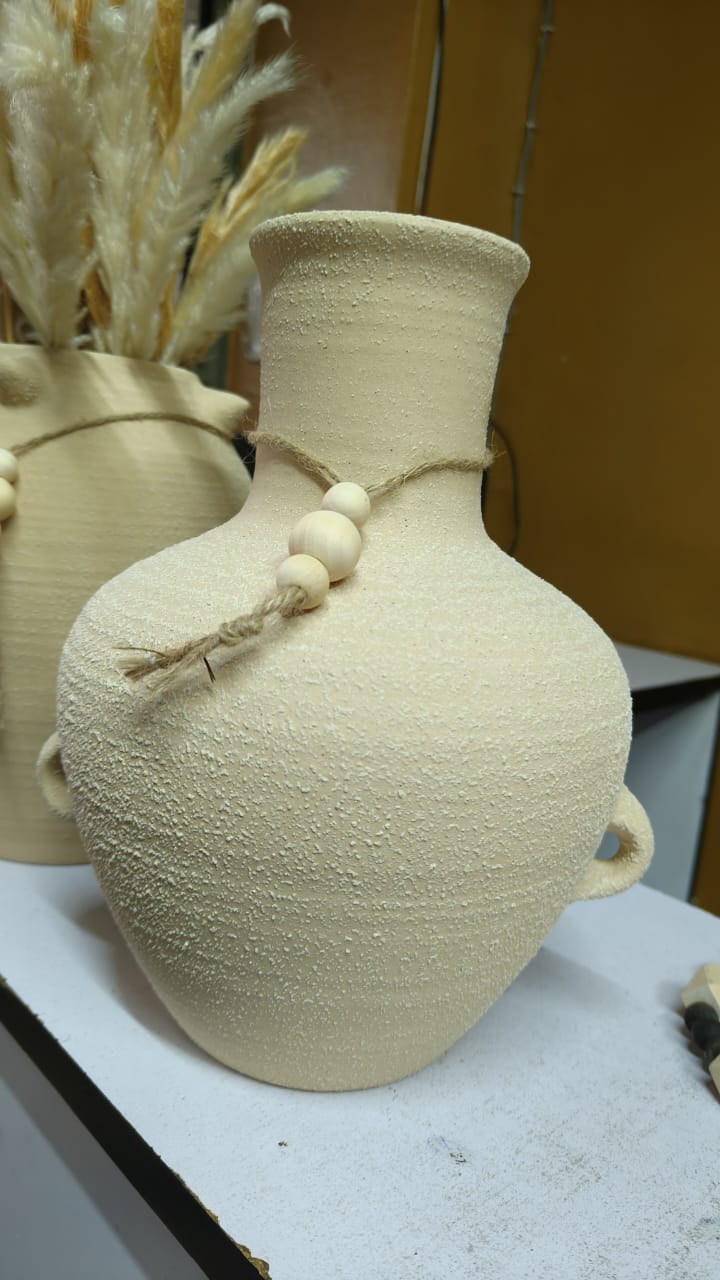 Dual Ear Handle Ancient Greek Vase Style Indoor Ceramic Pot - Image 3