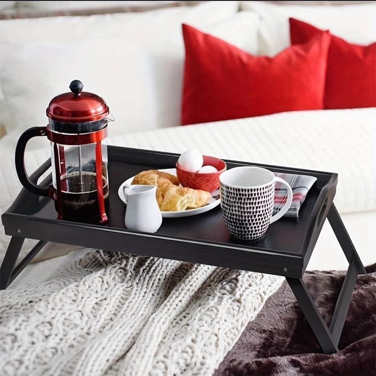 Eco friendly black bamboo tray with foldable legs - Image 2