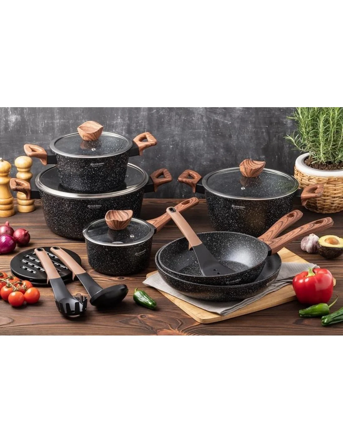 Edënbërg 15-Piece Forged Aluminum Cookware Set with Marble Coating (Non-Stick) – Induction Ready - Image 2