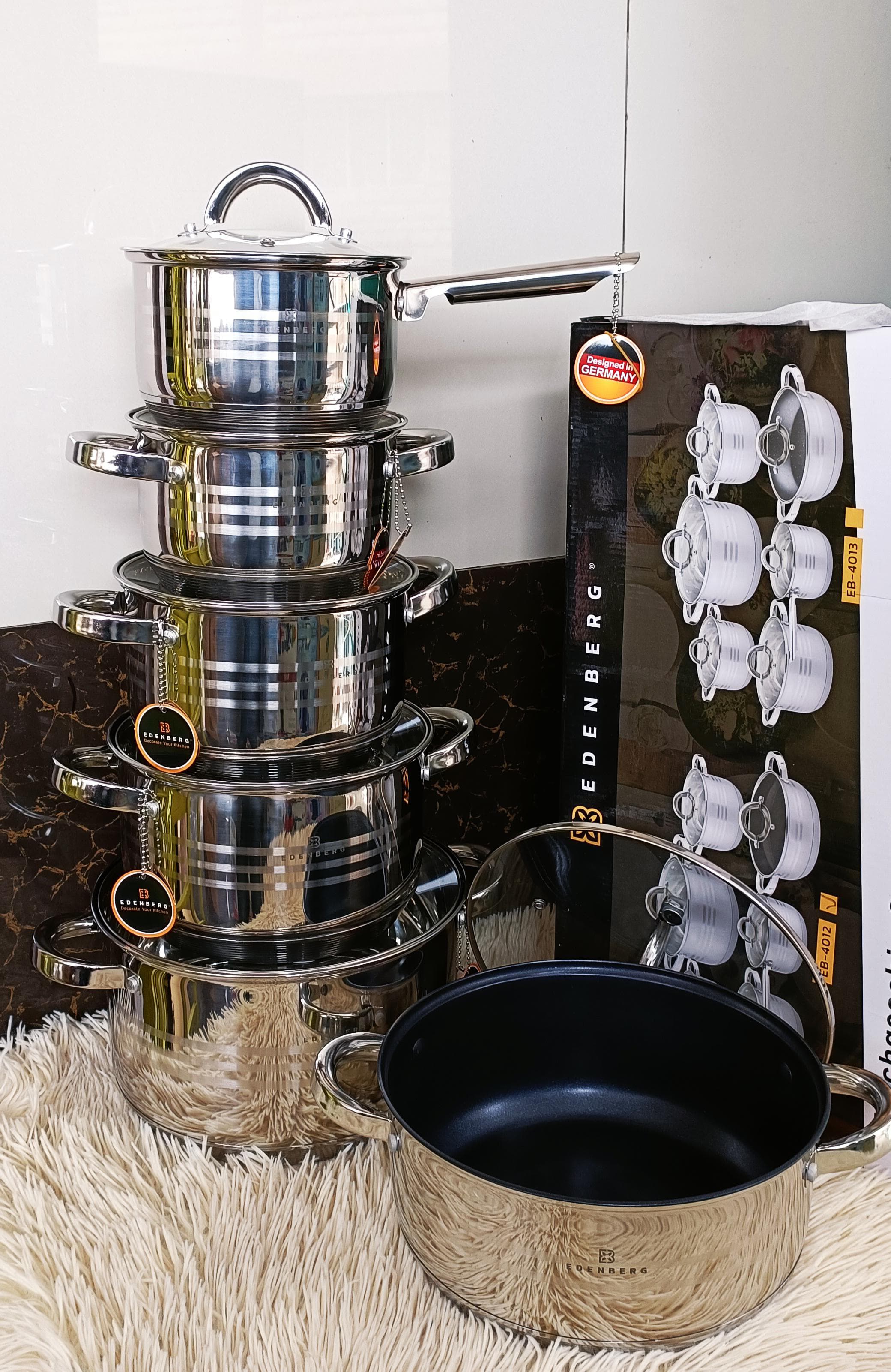 Edenberg Premium Stainless Steel Cookware Set 12pcs | Sufurias 2.1L–6.5L Kenya - Image 3