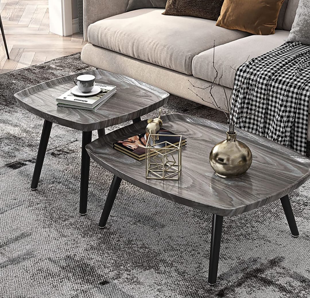 Elegant 2 Sets of Rectangular Nested Tables Creative Wooden Coffee Table - Image 3