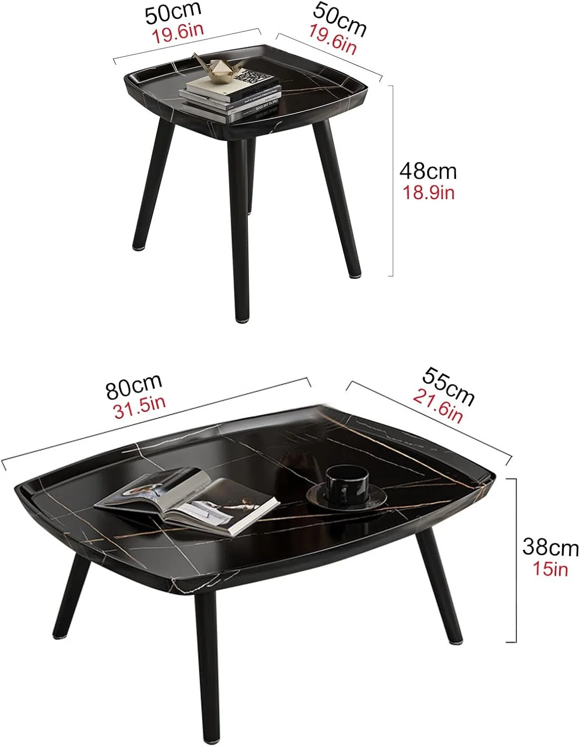 Elegant 2 Sets of Rectangular Nested Tables Creative Wooden Coffee Table - Image 4