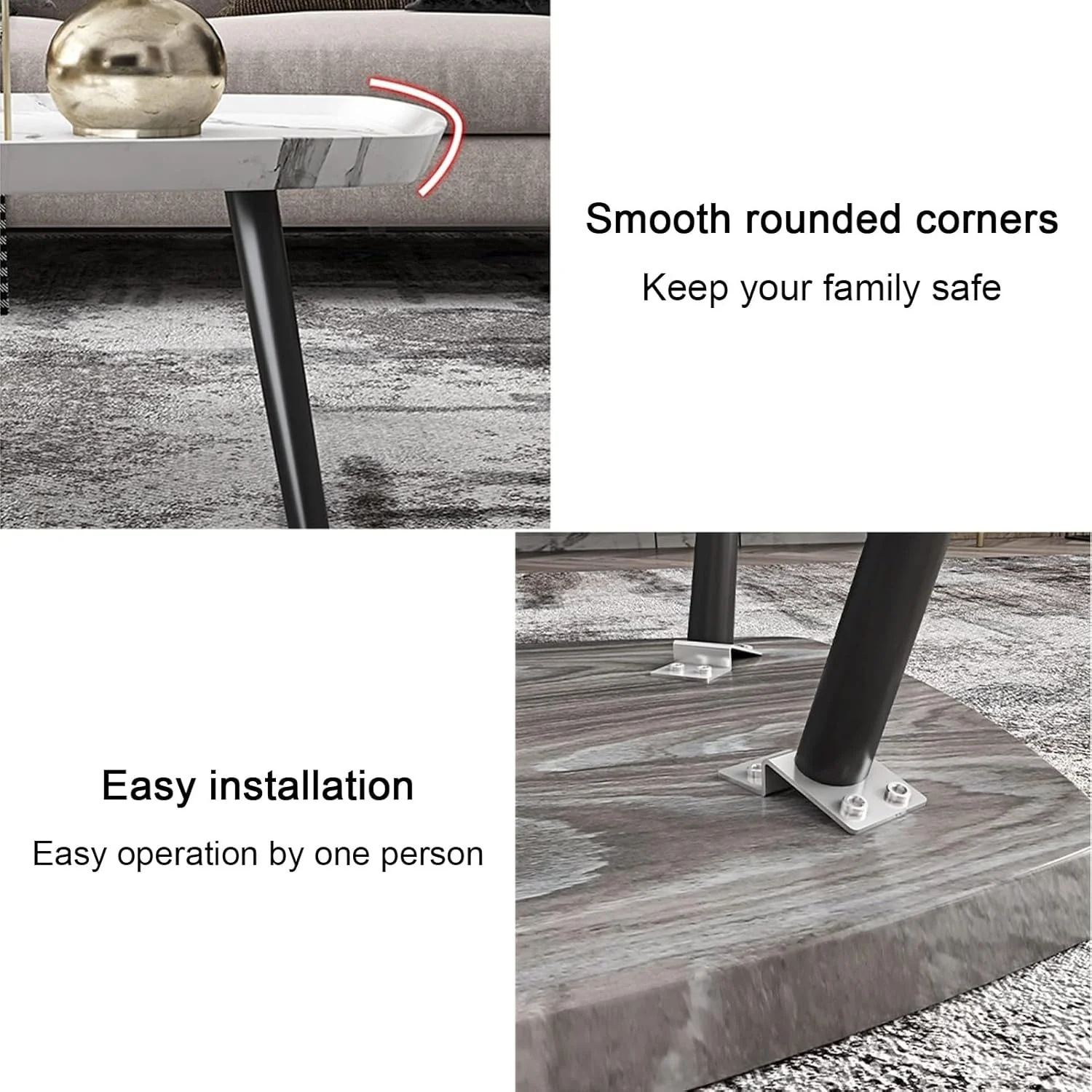 Elegant 2 Sets of Rectangular Nested Tables Creative Wooden Coffee Table - Image 5